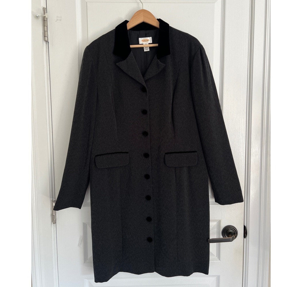 Talbots Long Blazer Women's Black Velvet Details Whimsigoth Witchy Steampunk 18
